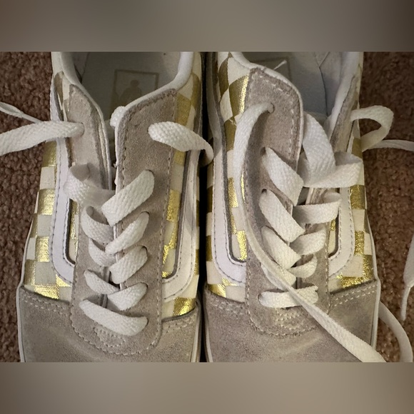 Vans Asher Women’s Gold Laced Canvas Checkered Skate Slip On Shoes Size 6 - Picture 5 of 16